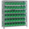 Quantum Storage Systems 1239 Series Economy Shelf Bin Shelving Unit, 12"D x 36"L x 39"H, 7 Shelves, 48 Green Bins - 1239-101GN