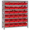 Quantum Storage Systems 1239 Series Economy Shelf Bin Shelving Unit, 12"D x 36"L x 39"H, 7 Shelves, 30 Red Bins - 1239-102RD