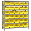 Quantum Storage Systems 1239 Series Economy Shelf Bin Shelving Unit, 12"D x 36"L x 39"H, 7 Shelves, 30 Yellow Bins - 1239-102YL