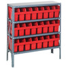 Quantum Storage Systems 1239 Series STORE-MAX Shelf Bin Shelving Unit, 12"D x 36"L x 39"H, 4 Shelves, 24 Red Bins - 1239-SB801RD