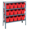 Quantum Storage Systems 1239 Series STORE-MAX Shelf Bin Shelving Unit, 12"D x 36"L x 39"H, 4 Shelves, 15 Red Bins - 1239-SB802RD