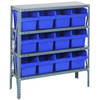 Quantum Storage Systems 1239 Series STORE-MAX Shelf Bin Shelving Unit, 12"D x 36"L x 39"H, 4 Shelves, 12 Blue Bins - 1239-SB807BL