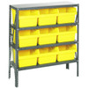 Quantum Storage Systems 1239 Series STORE-MAX Shelf Bin Shelving Unit, 12"D x 36"L x 39"H, 4 Shelves, 9 Yellow Bins - 1239-SB809YL