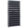 Quantum Storage Systems 1275 Series Economy Shelf Bin Shelving Unit, 12"D x 36"L x 75"H, 13 Shelves, 144 Black Bins - 1275-100BK