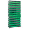 Quantum Storage Systems 1275 Series Economy Shelf Bin Shelving Unit, 12"D x 36"L x 75"H, 13 Shelves, 144 Green Bins - 1275-100GN