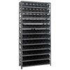 Quantum Storage Systems 1275 Series Economy Shelf Bin Shelving Unit, 12"D x 36"L x 75"H, 13 Shelves, 96 Black Bins - 1275-101BK