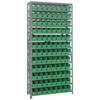 Quantum Storage Systems 1275 Series Economy Shelf Bin Shelving Unit, 12"D x 36"L x 75"H, 13 Shelves, 96 Green Bins - 1275-101GN