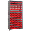 Quantum Storage Systems 1275 Series Economy Shelf Bin Shelving Unit, 12"D x 36"L x 75"H, 13 Shelves, 96 Red Bins - 1275-101RD