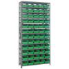 Quantum Storage Systems 1275 Series Economy Shelf Bin Shelving Unit, 12"D x 36"L x 75"H, 13 Shelves, 60 Green Bins - 1275-102GN