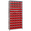 Quantum Storage Systems 1275 Series Economy Shelf Bin Shelving Unit, 12"D x 36"L x 75"H, 13 Shelves, 60 Red Bins - 1275-102RD