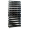 Quantum Storage Systems 1275 Series Economy Shelf Bin Shelving Unit, 12"D x 36"L x 75"H, 13 Shelves, 48 Black Bins - 1275-107BK