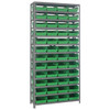 Quantum Storage Systems 1275 Series Economy Shelf Bin Shelving Unit, 12"D x 36"L x 75"H, 13 Shelves, 48 Green Bins - 1275-107GN