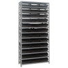 Quantum Storage Systems 1275 Series Economy Shelf Bin Shelving Unit, 12"D x 36"L x 75"H, 13 Shelves, 36 Black Bins - 1275-109BK