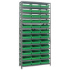 Quantum Storage Systems 1275 Series Economy Shelf Bin Shelving Unit, 12"D x 36"L x 75"H, 13 Shelves, 36 Green Bins - 1275-109GN