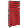 Quantum Storage Systems 1275 Series Shelf Bin Shelving Unit with Super Tuff Drawers, 12"D x 36"L x 75"H, 13 Shelves, 108 Red Bins - 1275-501RD