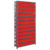 Quantum Storage Systems 1275 Series Shelf Bin Shelving Unit with Super Tuff Drawers, 12"D x 36"L x 75"H, 13 Shelves, 72 Red Bins - 1275-601RD