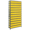 Quantum Storage Systems 1275 Series Shelf Bin Shelving Unit with Super Tuff Drawers, 12"D x 36"L x 75"H, 13 Shelves, 72 Yellow Bins - 1275-601YL