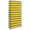Quantum Storage Systems 1275 Series Shelf Bin Shelving Unit with Super Tuff Drawers, 12"D x 36"L x 75"H, 13 Shelves, 48 Yellow Bins - 1275-701YL