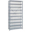 Quantum Storage Systems 1275 Series STORE-MORE Shelf Bin Shelving Unit, 12"D x 36"L x 75"H, 10 Shelves, 72 Clear Bins - 1275-201CL