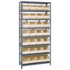 Quantum Storage Systems 1275 Series Stackable Shelf Bin Shelving Unit, 12"D x 36"L x 75"H, 8 Shelves, 28 Ivory Bins - 1275-423IV
