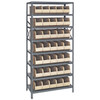 Quantum Storage Systems 1275 Series Stackable Shelf Bin Shelving Unit, 12"D x 36"L x 75"H, 8 Shelves, 35 Ivory Bins - 1275-441IV