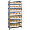Quantum Storage Systems 1275 Series Stackable Shelf Bin Shelving Unit, 12"D x 36"L x 75"H, 8 Shelves, 28 Ivory Bins - 1275-443IV