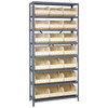 Quantum Storage Systems 1275 Series Stackable Shelf Bin Shelving Unit, 12"D x 36"L x 75"H, 8 Shelves, 21 Ivory Bins - 1275-445IV