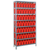 Quantum Storage Systems 1275 Series STORE-MAX Shelf Bin Shelving Unit, 12"D x 36"L x 75"H, 8 Shelves, 56 Red Bins - 1275-SB801RD
