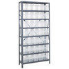 Quantum Storage Systems 1275 Series STORE-MAX Shelf Bin Shelving Unit, 12"D x 36"L x 75"H, 8 Shelves, 35 Clear Bins - 1275-SB802CL