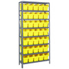 Quantum Storage Systems 1275 Series STORE-MAX Shelf Bin Shelving Unit, 12"D x 36"L x 75"H, 8 Shelves, 35 Yellow Bins - 1275-SB802YL