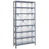 Quantum Storage Systems 1275 Series STORE-MAX Shelf Bin Shelving Unit, 12"D x 36"L x 75"H, 8 Shelves, 21 Clear Bins - 1275-SB809CL