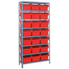 Quantum Storage Systems 1275 Series STORE-MAX Shelf Bin Shelving Unit, 12"D x 36"L x 75"H, 8 Shelves, 21 Red Bins - 1275-SB809RD