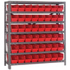 Quantum Storage Systems 1839 Series Economy Shelf Bin Shelving Unit, 18"D x 36"L x 39"H, 7 Shelves, 48 Red Bins - 1839-103RD