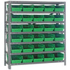 Quantum Storage Systems 1839 Series Economy Shelf Bin Shelving Unit, 18"D x 36"L x 39"H, 7 Shelves, 30 Green Bins - 1839-104GN