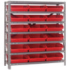 Quantum Storage Systems 1839 Series Economy Shelf Bin Shelving Unit, 18"D x 36"L x 39"H, 7 Shelves, 18 Red Bins - 1839-110RD