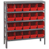 Quantum Storage Systems 1839 Series STORE-MORE Shelf Bin Shelving Unit, 18"D x 36"L x 39"H, 5 Shelves, 20 Red Bins - 1839-204RD