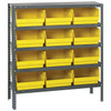 Quantum Storage Systems 1839 Series STORE-MORE Shelf Bin Shelving Unit, 18"D x 36"L x 39"H, 5 Shelves, 12 Yellow Bins - 1839-210YL
