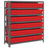 Quantum Storage Systems 1839 Series Shelf Bin Shelving Unit with Super Tuff Drawers, 18"D x 36"L x 39"H, 7 Shelves, 54 Red Bins - 1839-604RD