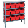 Quantum Storage Systems 1839 Series STORE-MAX Shelf Bin Shelving Unit, 18"D x 36"L x 39"H, 4 Shelves, 12 Red Bins - 1839-SB808RD