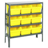 Quantum Storage Systems 1839 Series STORE-MAX Shelf Bin Shelving Unit, 18"D x 36"L x 39"H, 4 Shelves, 9 Yellow Bins - 1839-SB810YL