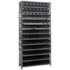 Quantum Storage Systems 1875 Series Economy Shelf Bin Shelving Unit, 18"D x 36"L x 75"H, 13 Shelves, 96 Black Bins - 1875-103BK
