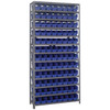 Quantum Storage Systems 1875 Series Economy Shelf Bin Shelving Unit, 18"D x 36"L x 75"H, 13 Shelves, 96 Blue Bins - 1875-103BL