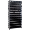 Quantum Storage Systems 1875 Series Economy Shelf Bin Shelving Unit, 18"D x 36"L x 75"H, 13 Shelves, 60 Black Bins - 1875-104BK
