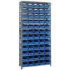 Quantum Storage Systems 1875 Series Economy Shelf Bin Shelving Unit, 18"D x 36"L x 75"H, 13 Shelves, 60 Blue Bins - 1875-104BL
