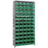 Quantum Storage Systems 1875 Series Economy Shelf Bin Shelving Unit, 18"D x 36"L x 75"H, 13 Shelves, 60 Green Bins - 1875-104GN