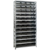 Quantum Storage Systems 1875 Series Economy Shelf Bin Shelving Unit, 18"D x 36"L x 75"H, 13 Shelves, 48 Black Bins - 1875-108BK