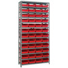 Quantum Storage Systems 1875 Series Economy Shelf Bin Shelving Unit, 18"D x 36"L x 75"H, 13 Shelves, 48 Red Bins - 1875-108RD