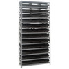 Quantum Storage Systems 1875 Series Economy Shelf Bin Shelving Unit, 18"D x 36"L x 75"H, 13 Shelves, 36 Black Bins - 1875-110BK