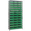 Quantum Storage Systems 1875 Series Economy Shelf Bin Shelving Unit, 18"D x 36"L x 75"H, 13 Shelves, 36 Green Bins - 1875-110GN