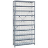 Quantum Storage Systems 1875 Series STORE-MORE Shelf Bin Shelving Unit, 18"D x 36"L x 75"H, 10 Shelves, 72 Clear Bins - 1875-203CL